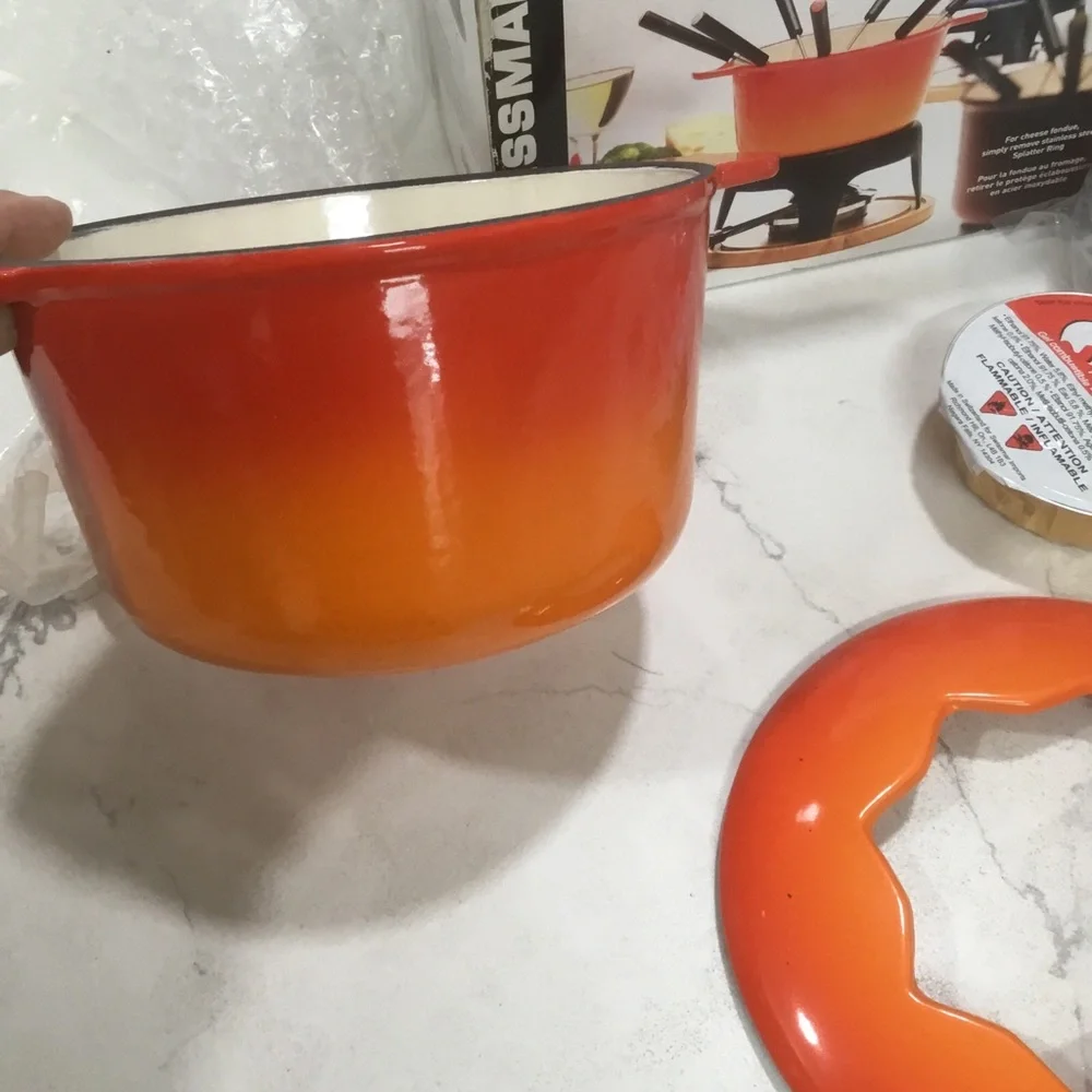 Swissmar Sierra Fondue 11 Piece Cast Iron Fondue Set Gradient Orange NEW NOB